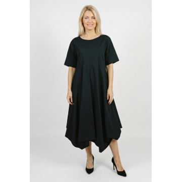 Rochie midi lejera oversize din bumbac, cu croi amplu si colturi, neagra