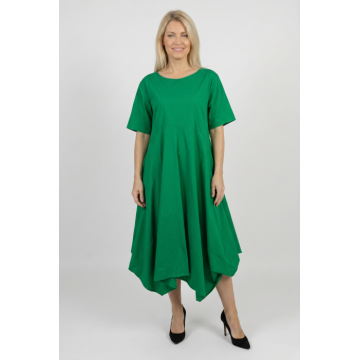 Rochie midi lejera oversize din bumbac, cu croi amplu si colturi, verde