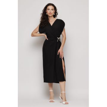 Rochie midi neagră elegantă cu mărgele