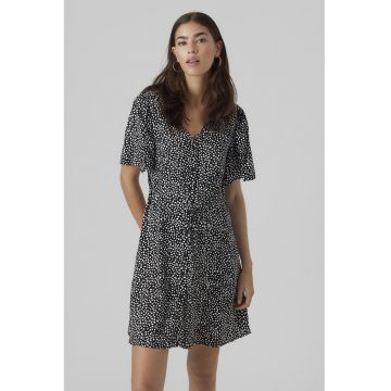 Rochie mini cu decolteu in V - Alb/Negru stins