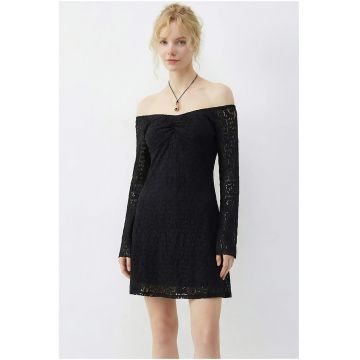 Rochie Mini dama  Umeri Goi - Poliester/Elastan - Neagra