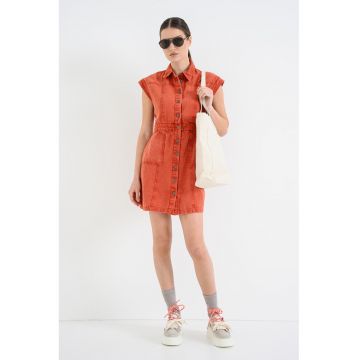 Rochie mini din denim cu buzunare Jado - Rosu stins