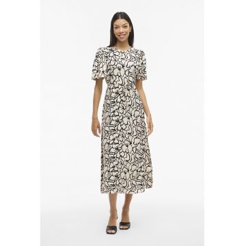 Rochie mini evazata cu model floral - Negru/Maro nisip