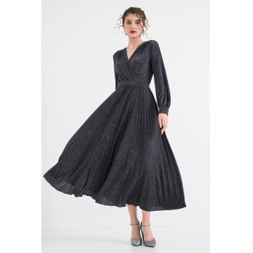 Rochie petrecuta cu pliuri si aspect stralucitor - Gri antracit/Argintiu