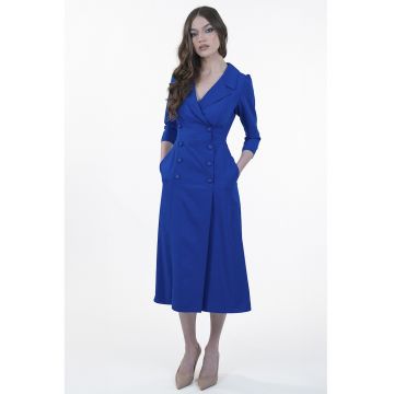 Rochie-sacou midi cu buzunare laterale - Albastru royal