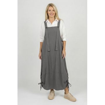 Rochie sarafan lunga cu bretele si snur reglabil, din jerseu de bumbac, gri deschis