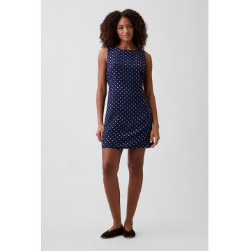 Rochie scurta cu model buline - Alb/Albastru inchis