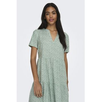 Rochie scurta cu model si decolteu in V - Alb - Verde -