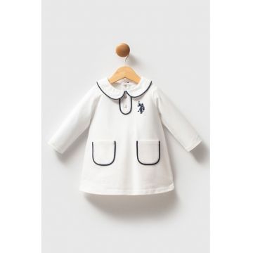 Rochie scurta de bumbac cu maneci lungi - Alb