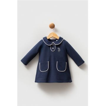 Rochie scurta de bumbac cu maneci lungi - Bleumarin