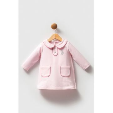 Rochie scurta de bumbac cu maneci lungi - Roz pastel