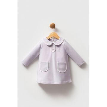 Rochie scurta de bumbac cu maneci lungi - Violet deschis