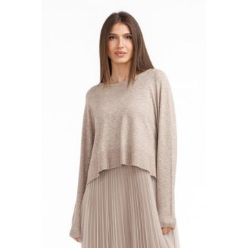 Rochie suprapusa din tulle  cu puloveras despicat la spate, bej