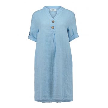 Rochie-tunica din in cu fenta cu nasturi - Albastru lavanda