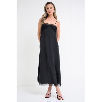 Rochie vaporoasa cu garnituri de dantela Ridar - Negru