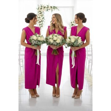 Set 3 bucati Rochie de ocazie cu cristale JHOSY, Fucsia, Marime S/M