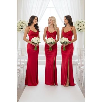 Set 3 bucati Rochie lunga cu corset, Astoria, Rosu, Marime S/M