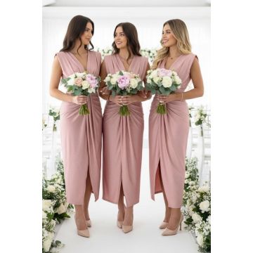 Set 3x Rochie lunga de seara JHOSY, cu paiete, Roz Pudrat, Marime S/M