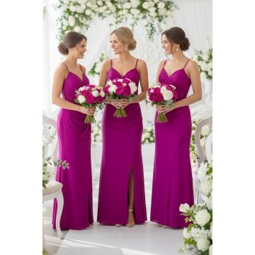 Set 3x Rochie lunga de seara Serelya, cu dantela, Magenta, Marimea L