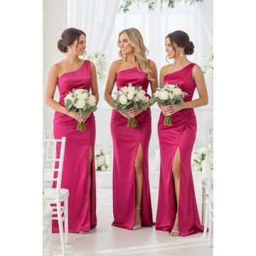 Set 3x Rochie satinata de seara, JoeLLe, din colectia domnisoare de onoare, Rosu, Marime S/M