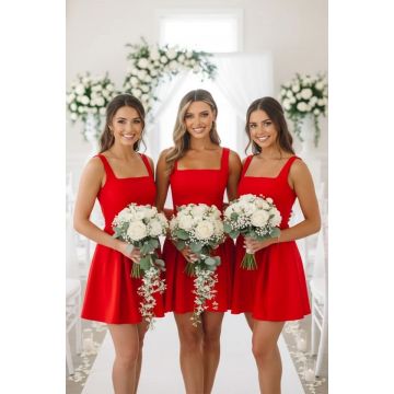 Set 3x Rochie scurta babydoll MARA, cu funda, Rosu, Marime S/M/L