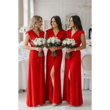 Set 5 bucati Rochie de ocazie decoltata JHOSY, cu paiete, Rosu, Marime S/M