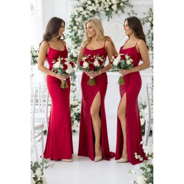 Set 5x Rochie lunga de seara Astoria Blink, cu pietre, Rosu, Marime S/M