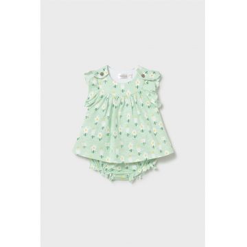 Set de rochie de bumbac cu model floral si chiloti - 2 piese - Verde pal