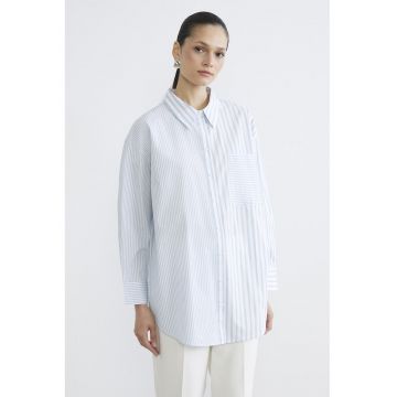 Camasa cu dungi si maneci cazute - Albastru prafuit