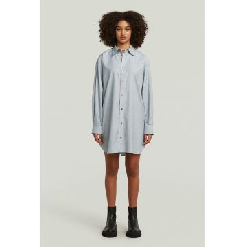 Rochie-camasa din amestec de bumbac organic - Albastru prafuit