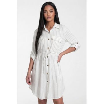 Rochie camasa  M1325 - alba - croiala dreapta - decolteu tip camasa - maneca 3/4 - curea in talie