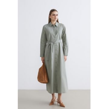 Rochie-camasa maxi de bumbac - Verde sparanghel