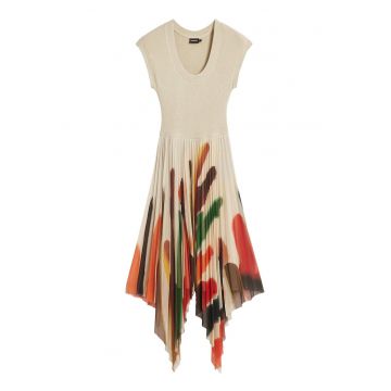 Rochie casual -  bej - 69% poliester