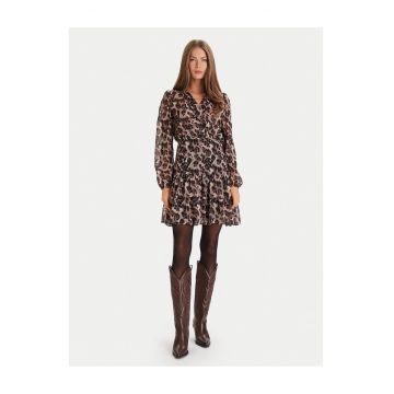 Rochie casual -  fermoar - maro - poliester