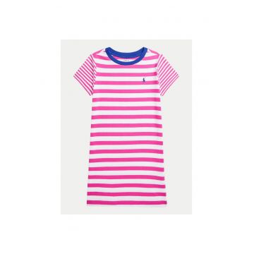 Rochie casual fete  roz - alb - dungi