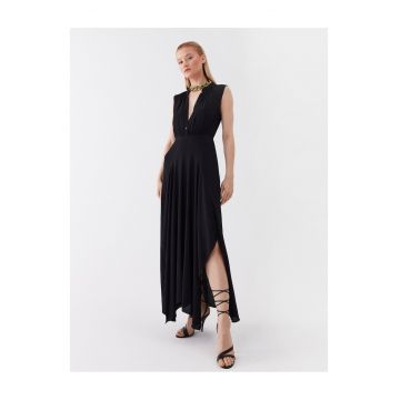 Rochie casual -  neagra - viscoza - pentru femei -
