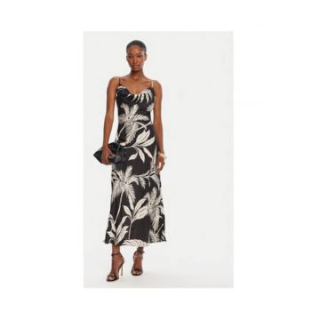 Rochie cocktail lunga cu imprimeu grafic