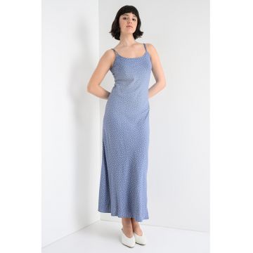 Rochie cu bretele ajustabile si imprimeu - Albastru prafuit/Albastru deschis