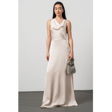 Rochie cu croiala in A si decolteu drapat York - Alb fildes