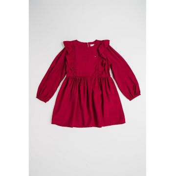 Rochie cu detalii cu volane Aline - Visiniu