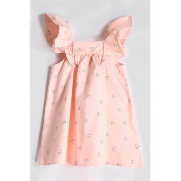 Rochie cu imprimeu floral si volane - Roz