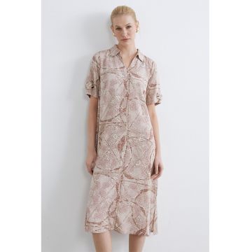 Rochie cu imprimeu si maneci scurte - Maro/Bej