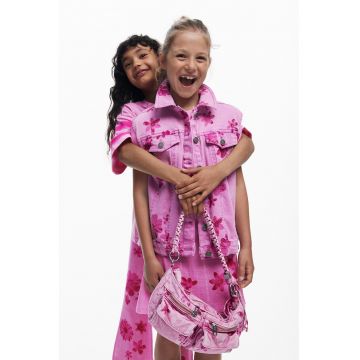 Rochie cu maneci scurte si model floral - Roz