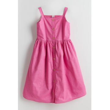 Rochie cu nasturi si decolteu patrat - Roz