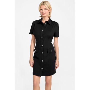 Rochie cu nasturi si maneci scurte - Negru