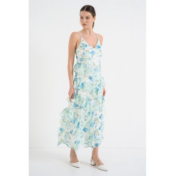 Rochie cu volane Smilla - Turcoaz/Verde pal