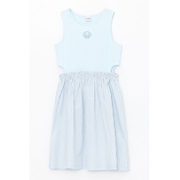 Rochie de bumbac cu decolteu rotund - Albastru deschis