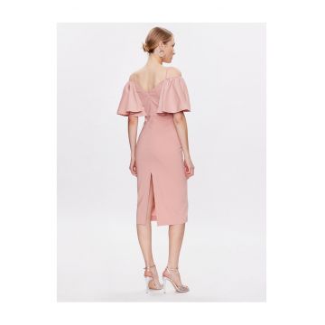 Rochie de cocktail -  fermoar - roz - poliester -