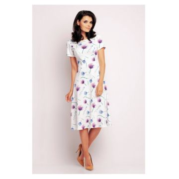 Rochie de dama -  evazata - imprimeu floral - mov liliachiu - marimea