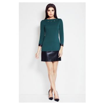 Rochie De Dama -  Model Clasic Elegant - Verde - Material Premium - Rochie Versatila De Zi Si De Seara - Tinuta Office Luxoasa Pentru Femei - Rochii Casual Rafinate - Croiala Feminina Confortabila - Fabricata In Polonia - Fashion Atractiv - Verde